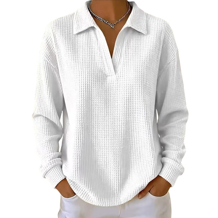 Blusa donna a maniche lunghe con scollo a V in tessuto strutturato