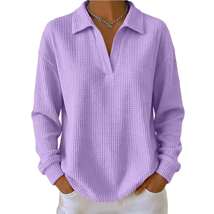 Blusa donna a maniche lunghe con scollo a V in tessuto strutturato