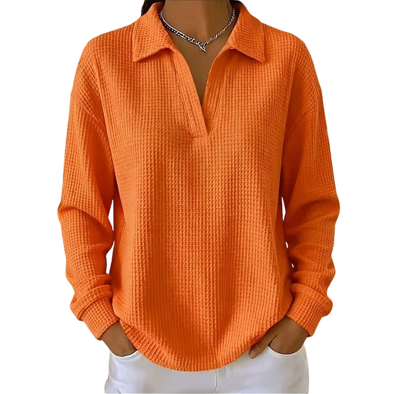Blusa donna a maniche lunghe con scollo a V in tessuto strutturato