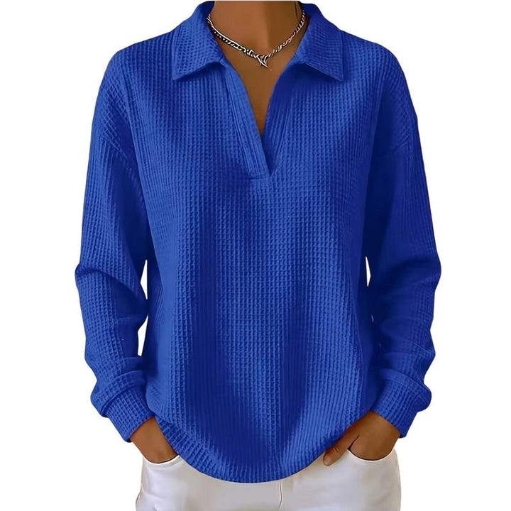 Blusa donna a maniche lunghe con scollo a V in tessuto strutturato