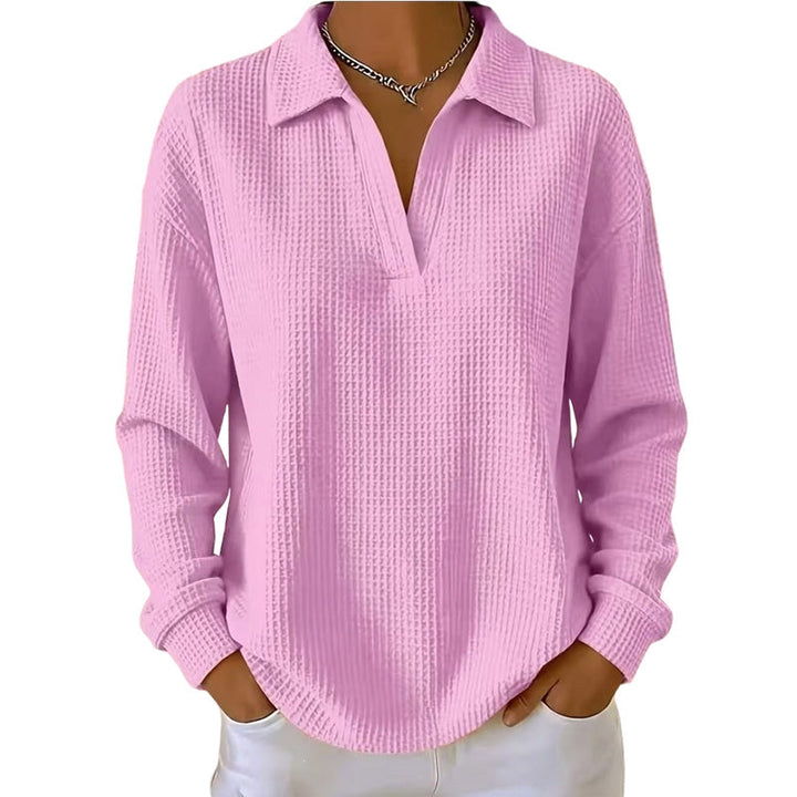 Blusa donna a maniche lunghe con scollo a V in tessuto strutturato