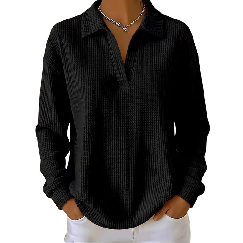 Blusa donna a maniche lunghe con scollo a V in tessuto strutturato