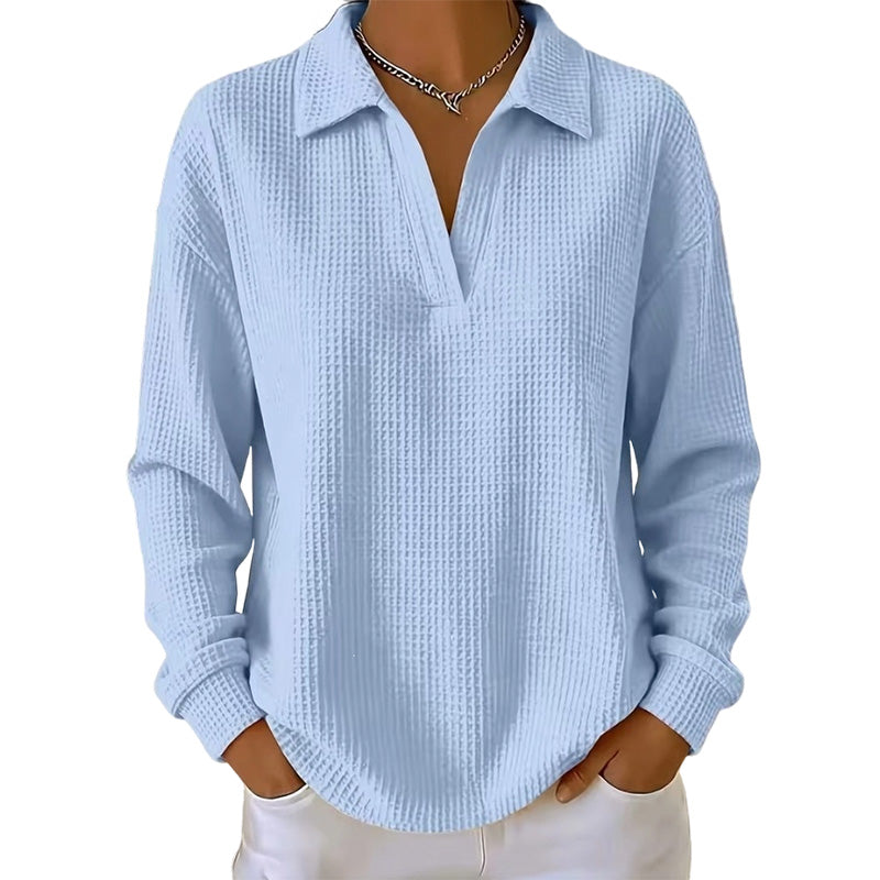 Blusa donna a maniche lunghe con scollo a V in tessuto strutturato