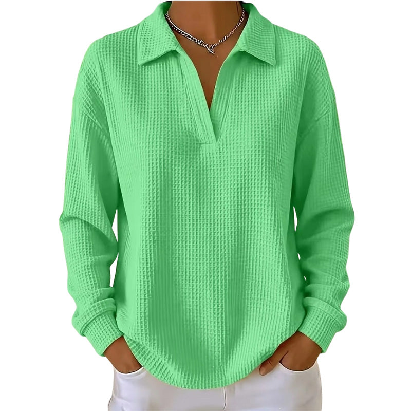 Blusa donna a maniche lunghe con scollo a V in tessuto strutturato