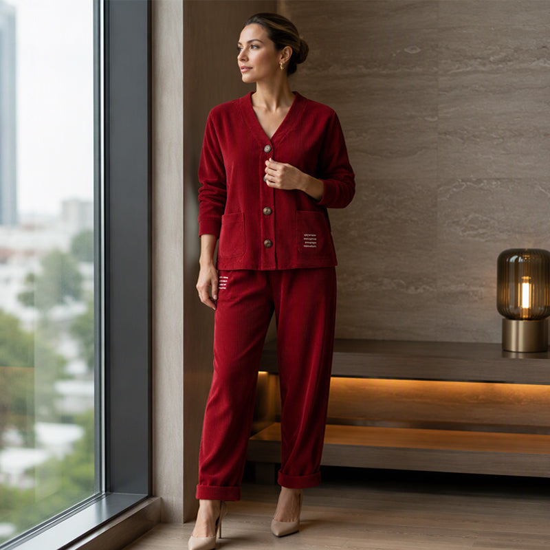 Completo femminile in morbido velluto con pantaloni