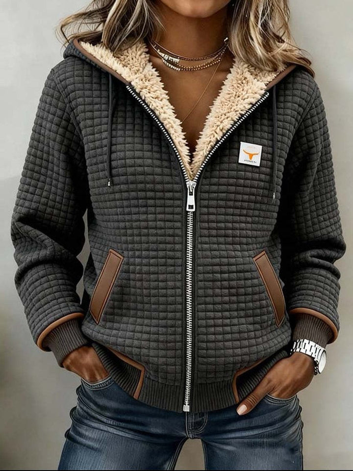 Giacca trapuntata da donna con cappuccio e rivestimento in sherpa