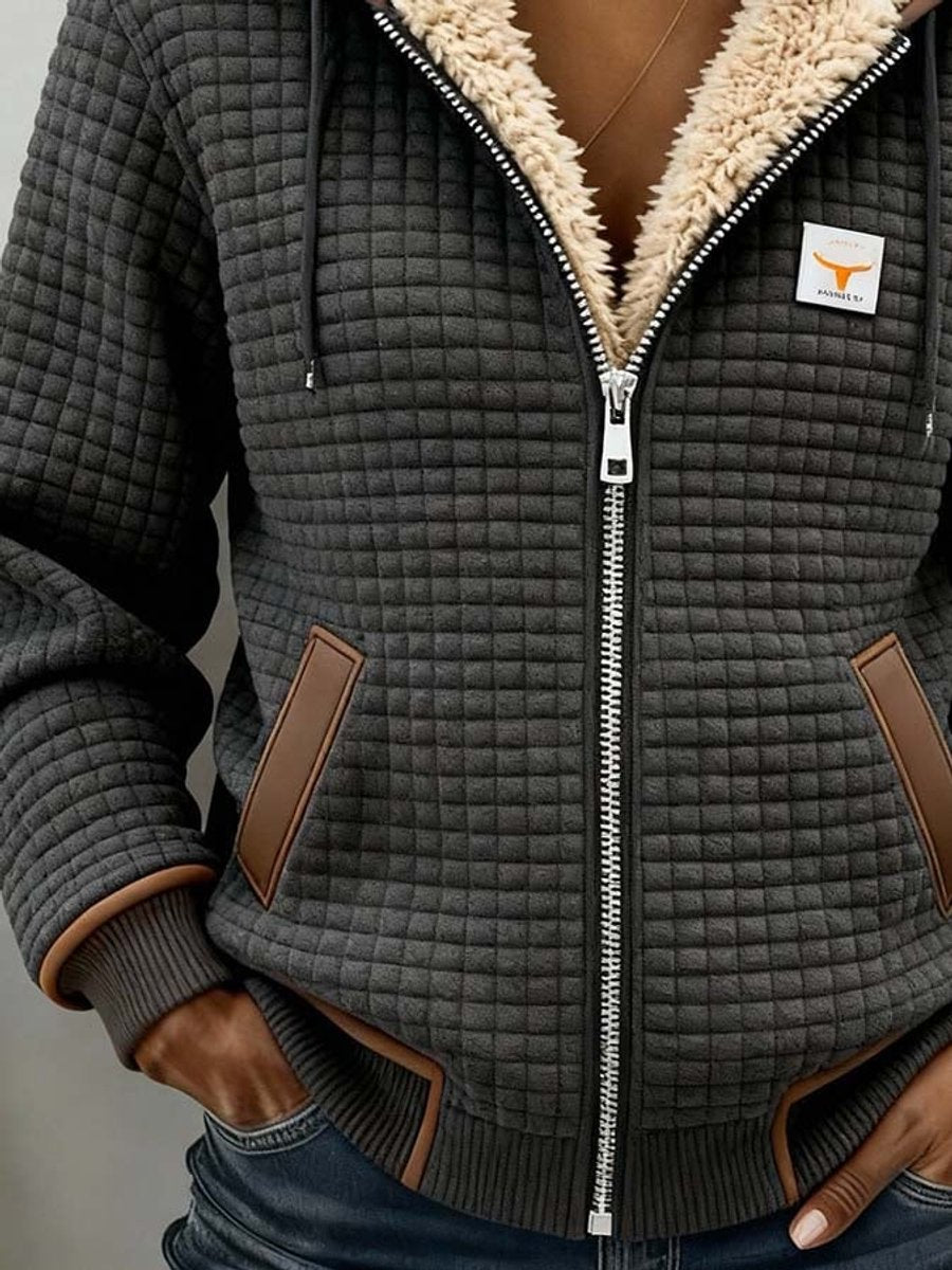 Giacca trapuntata da donna con cappuccio e rivestimento in sherpa